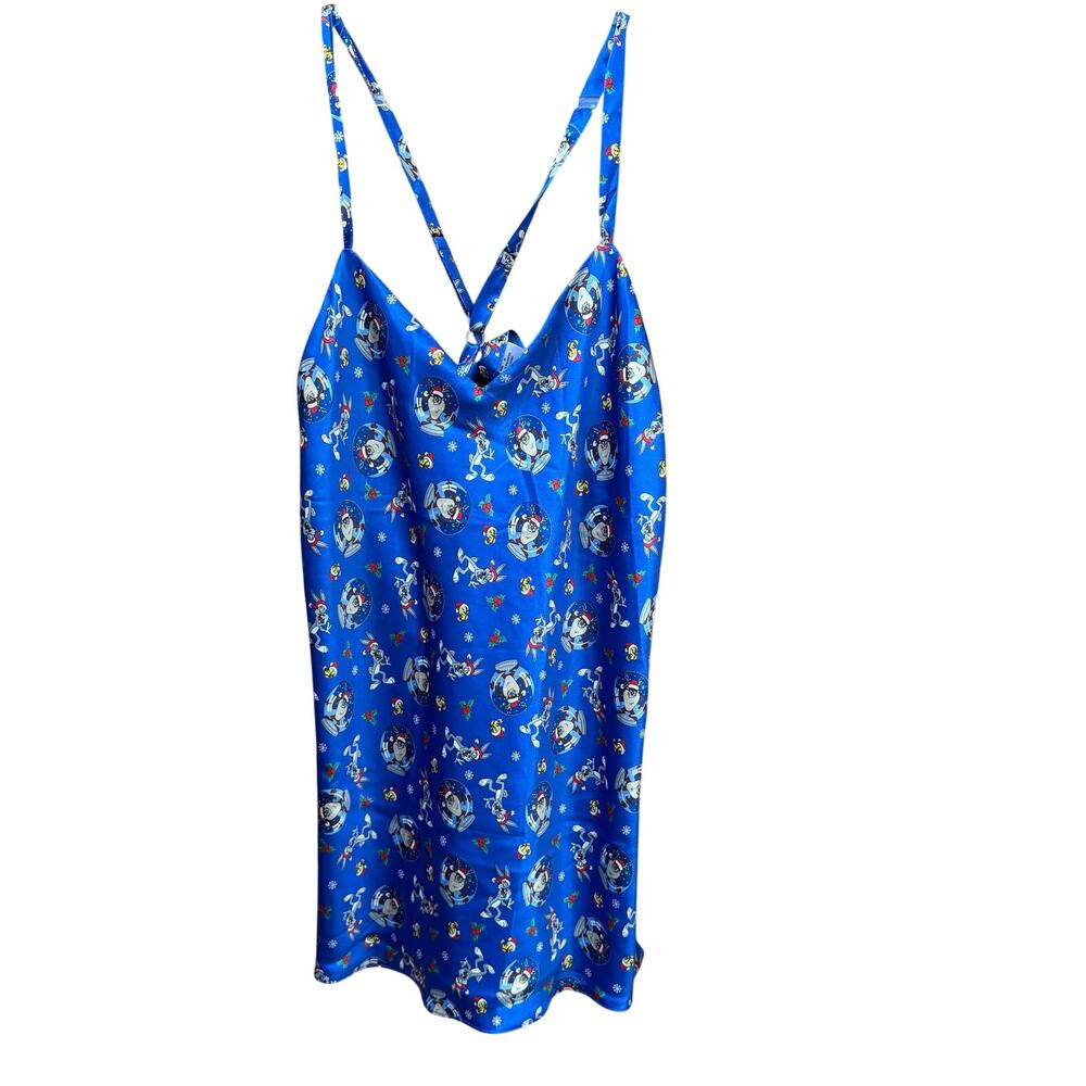 Looney Tunes Womens Blue Satin Nightgown Size 2X Sleepwear Taz Tweety Bugs Bunny